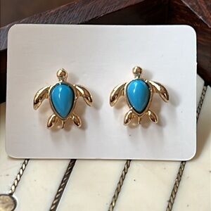 Turquoise and Gold Turtle Stud Earrings